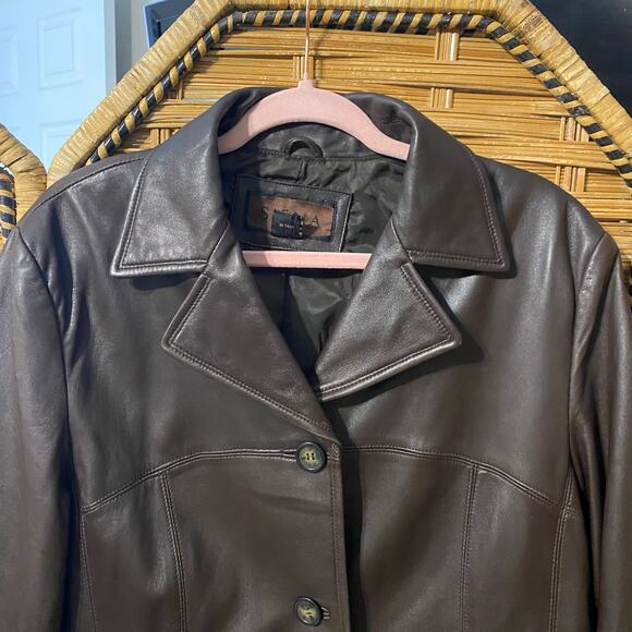 Siena Genuine Leather Jacket Chocolate Brown XL Button Front Mid-Length Coat - Picture 7 of 11